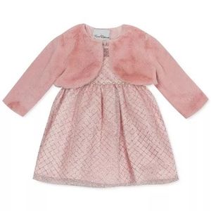 Pink 2-Pc. Faux-Fur Bolero & Glittery Dress Set